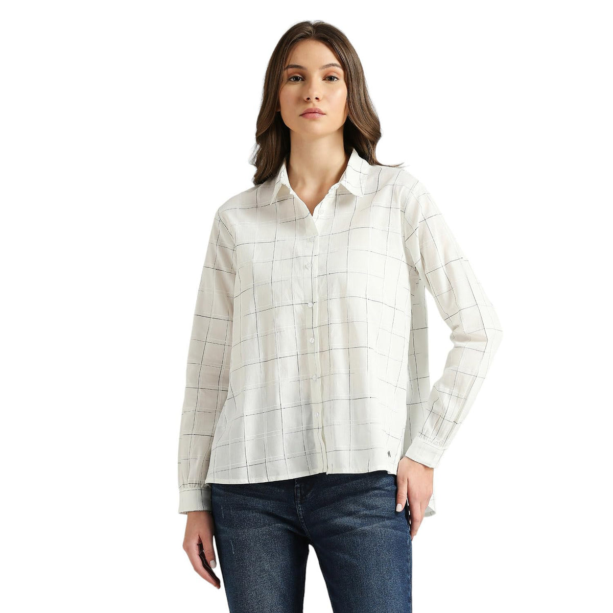 Pepe Jeans WomenS Checkered Relaxed Fit Shirt (Pl304897_White