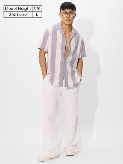 The Souled Store Popcorn Stripes: Lavender Frost Men and Boys Long Sleeve Collared Neck Button Down Cotton Textured Shirts for M