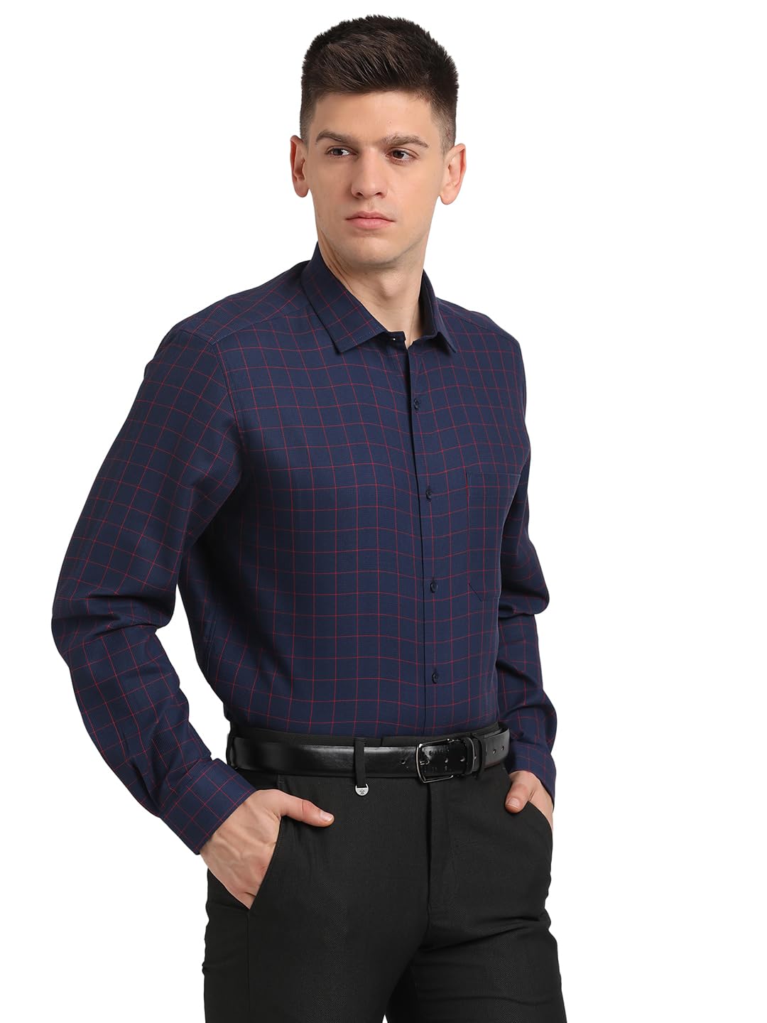 Turtle Men Giza Cotton Slim Fit Blue Checkered Formal Shirt