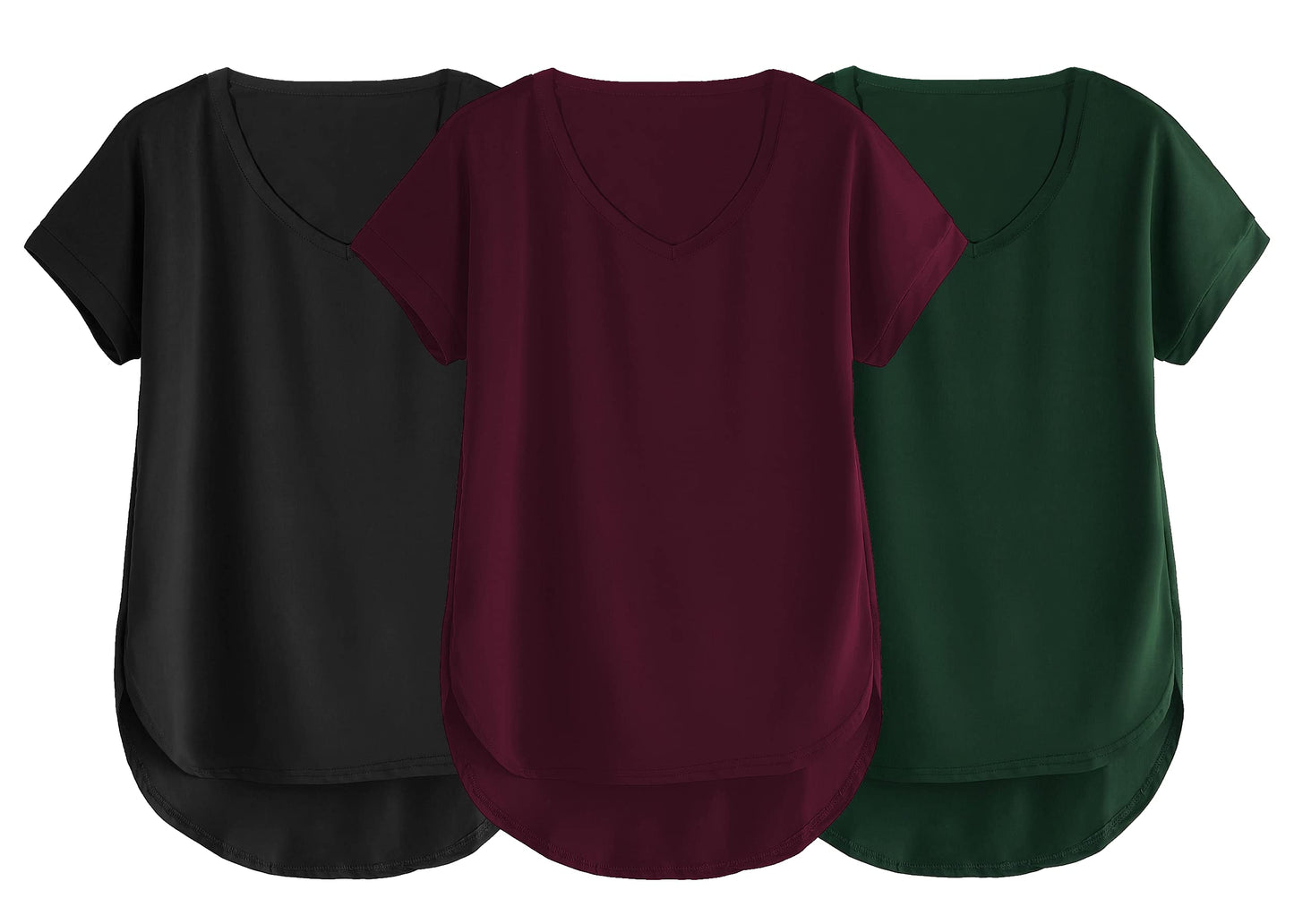 Fabricorn Combo Of Three Plain Bottle Green, Black And Wine V-Neck Up And Down Cotton Tshirt For Women (Bottle Green, Black, Win