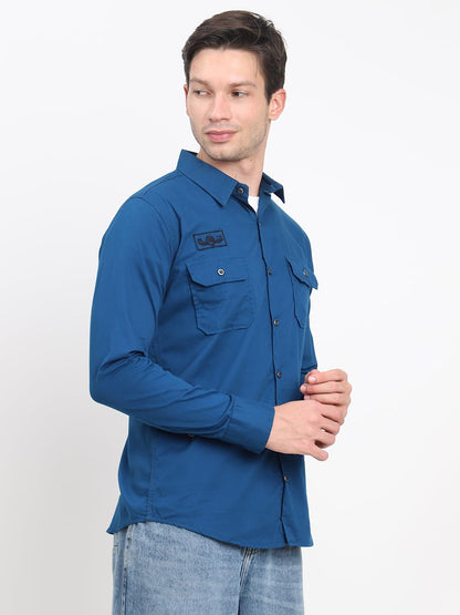 Shasmi Mens Double Pocket Cotton Shirt | Formal | Office Wear | Plain | Full Sleeve - Slim Fit Shirt for Men | Shirt for Men |