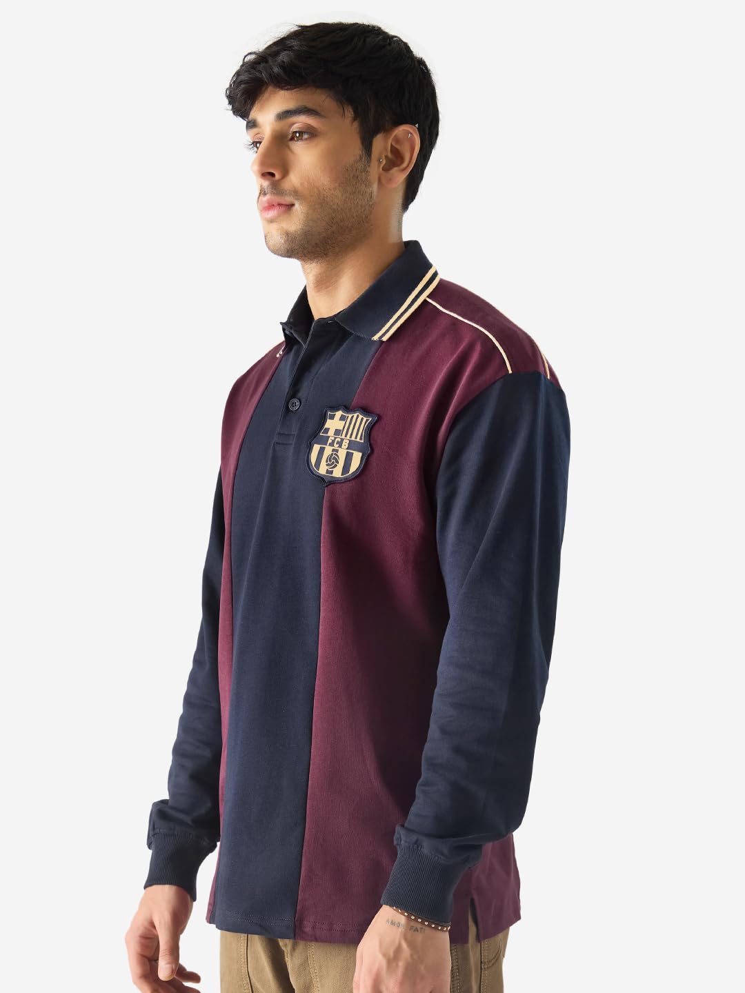 The Souled Store Official FCB Love of Football Men and Boys Multicolor Collared Neck Long Sleeve Graphic Printed Cotton Oversize
