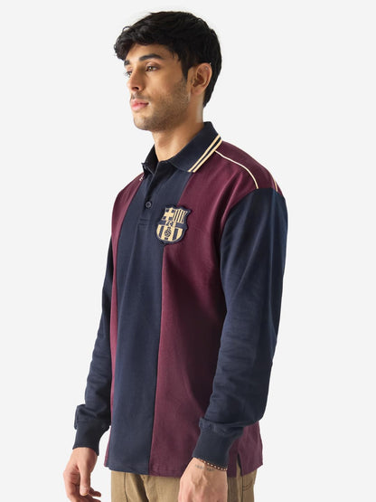 The Souled Store Official FCB Love of Football Men and Boys Multicolor Collared Neck Long Sleeve Graphic Printed Cotton Oversize