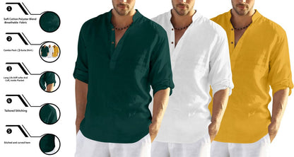 Finivo Fashion MenS Cotton Blend Regular Fit Solid Combo Kurta Shirt Pack Of 3
