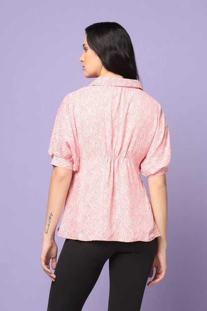 Leriya Fashion Tops For Women || Rayon Zig Zag Printed Tops For Women || Collared Neck || Casual Tops For Women || Front Plated