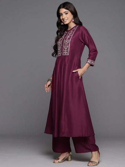 Libas Womens Silk Blend Kurta Sets (48404_Wine