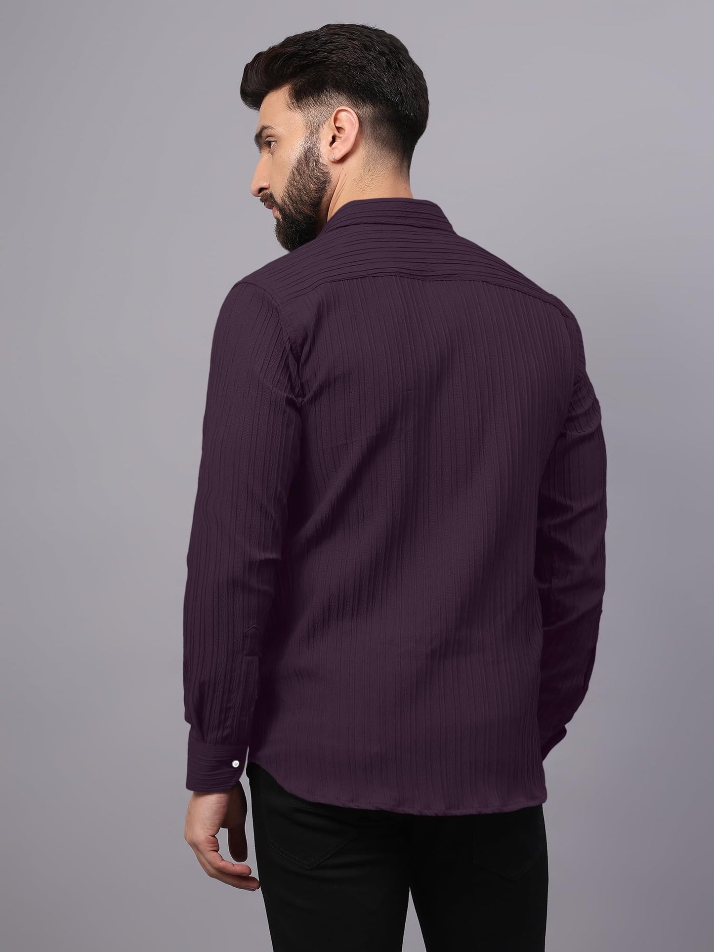 Finivo Fashion MenS Casual Button Down Shirts Long Sleeve Linen Shirt Fashion Textured Beach Summer Shirts Purple