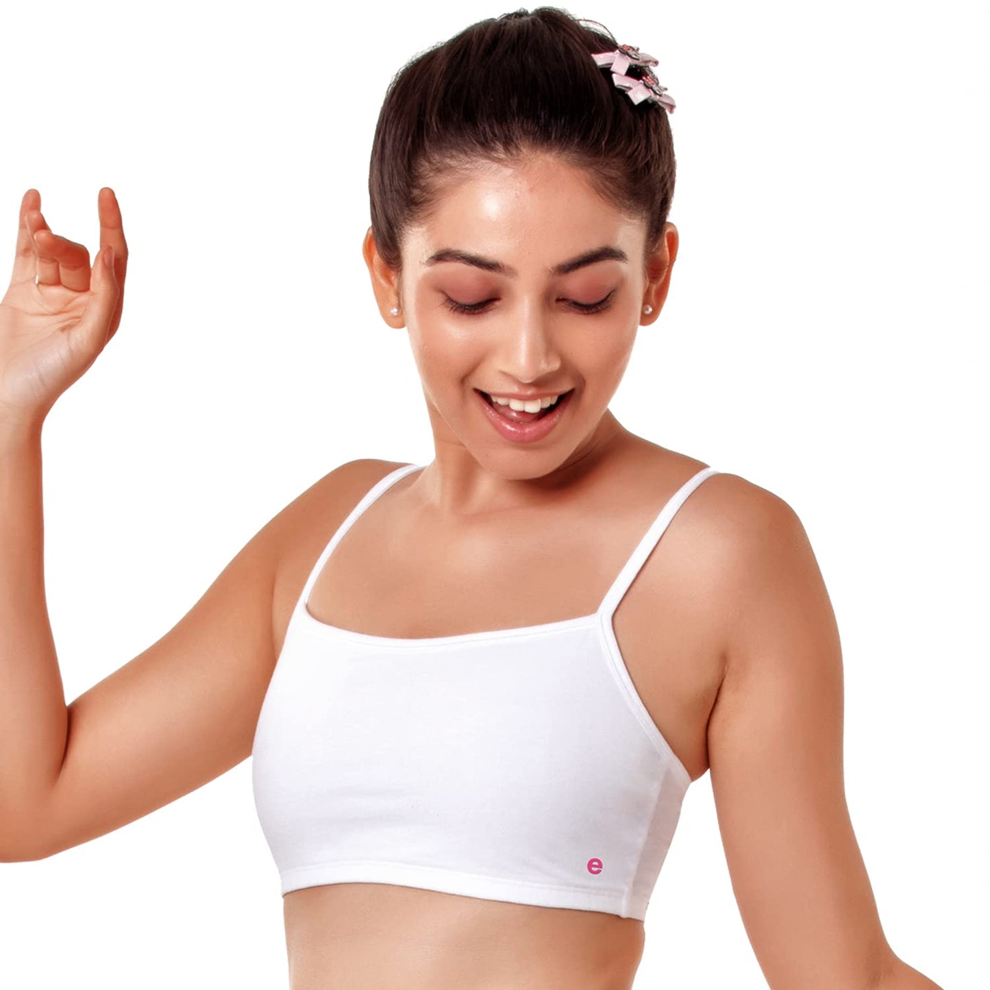 Enamor Womens Slim Strap Stretch Cotton Non-Padded Antimicrobial Beginners Slip-on Wireless Teenager Full Coverage Bra(BB02-Whi