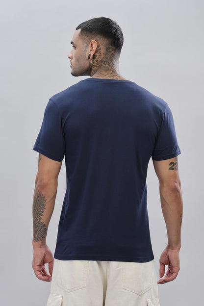 ADRO Men's V Neck Solid Cotton T-Shirt (VN-M-PLN-NB_Navy)