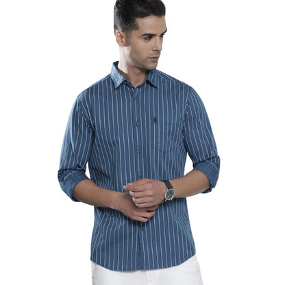 The Indian Garage Co Blue Regular Fit Cutaway Collar Striped Long Sleeves Shirt