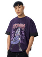 The Souled Store Naruto Shippuden: Uchiha Legacy Men and Boys Short Sleeves Round Neck Purple Graphic Printed Cotton Oversized T