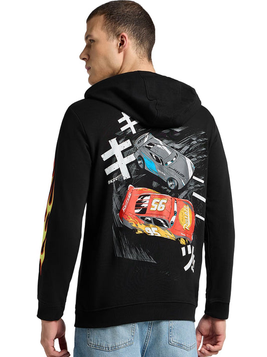 Bewakoof Official Disney Merchandise Lightning McQueen Mens Graphic Print Regular Fit Full Sleeve Fleece Hoodies_690819_Black_2