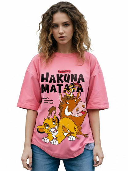 Bewakoof Official Disney Merchandise Hakuna Matata Womens Graphic Printed Oversized Fit Half Sleeve Round Neck Cotton T-Shirt_6