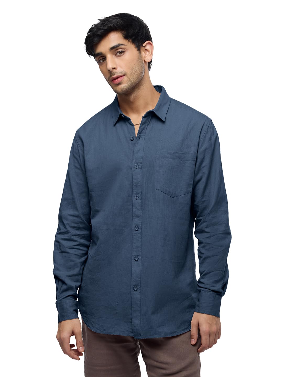 The Souled Store Solids Blue Men and Boys Relaxed Fit Full Slevees Cotton Shirt Shirts Casual Button-Down Half Sleeve Printed Gr