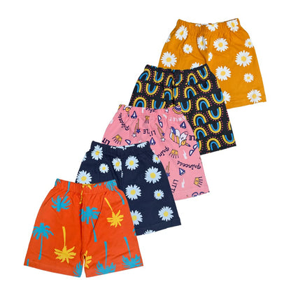T2F Girls Cotton Printed Shorts(Pack of 5)