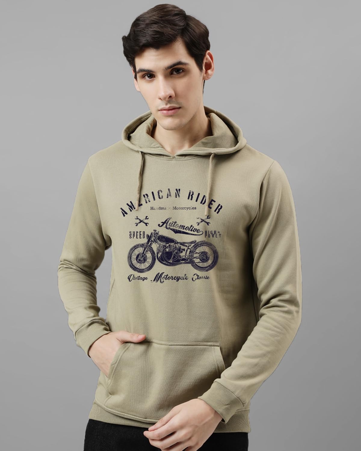 ADRO Men's Cotton Blend Neck Hooded Sweatshirt (H24-AME-BE)
