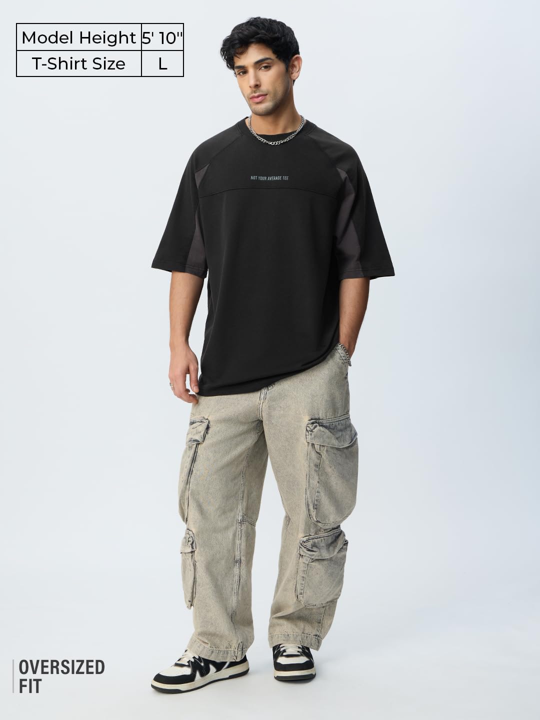 The Souled Store Colourblock: Not Your Average Tee Men and Boys Short Sleeves Round Neck Black Colour-Block Cotton Comfortable L