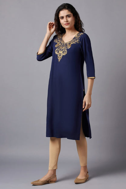 Aurelia Blue Embroidered Regular Kurta With Dori Embroidery