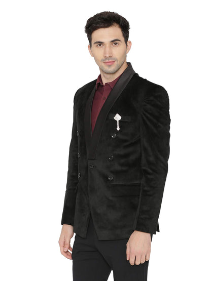 WINTAGE Mens Velvet Casual and Festive Blazer Coat Jacket : Black