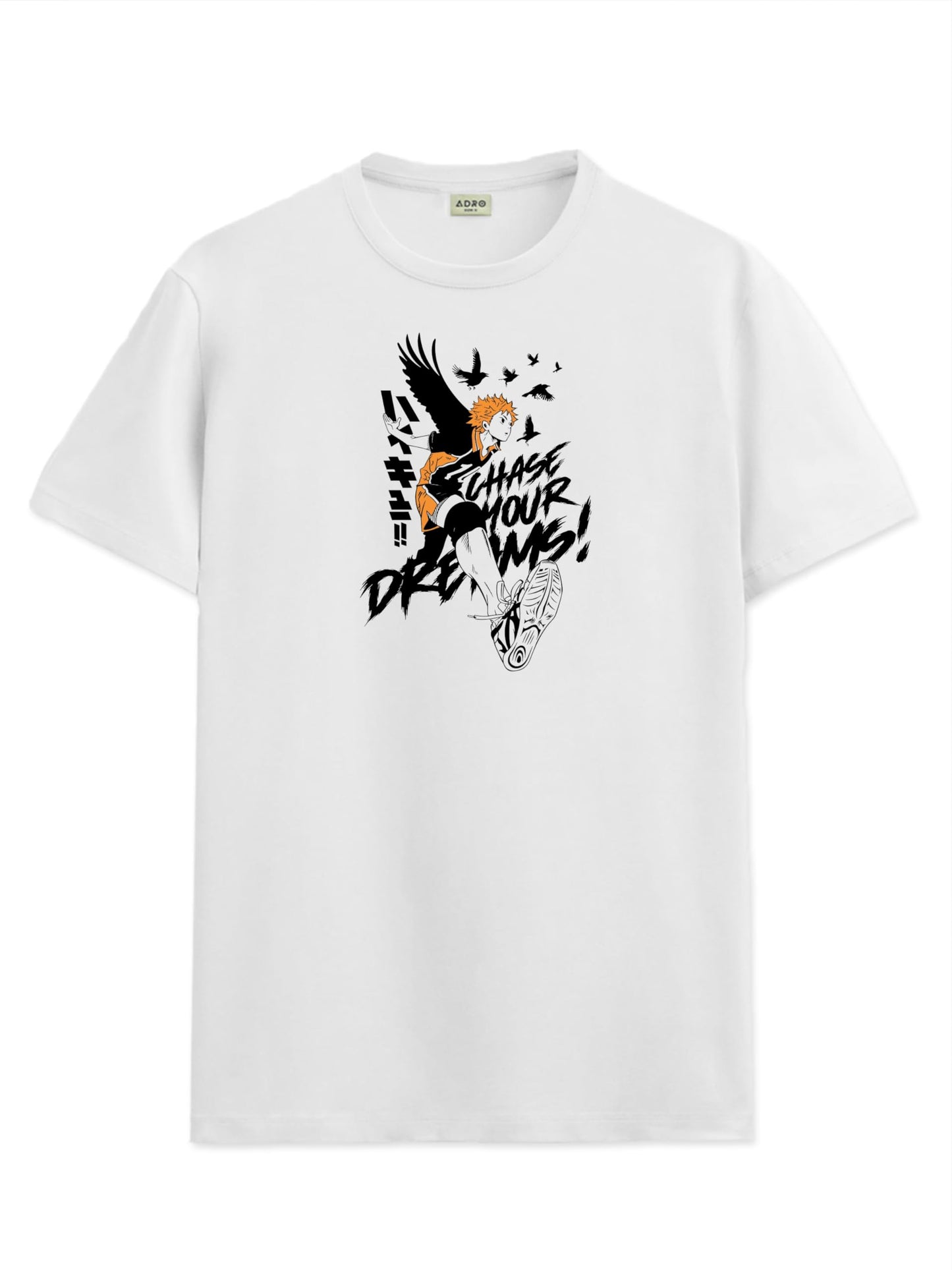 ADRO Mens Anime T Shirt - Premium Cotton Printed Haikyuu Tshirt - Perfect for Haikyuu Fans Print and Comfortable Fit White T-Shi