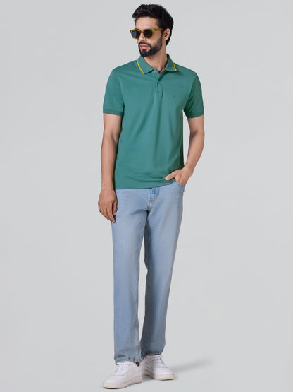 XYXX Mens Solid Cotton Polo T-Shirt | Mercerized Pique Polo Collor Tshirts | Half Sleeves | Solid-Slim Fit | Aqua Green