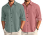 Macsivo Combo Of MenS Casual Button Down Shirts Long Sleeve Linen Shirt Fashion Textured Beach Summer Shirt Pack Of 2