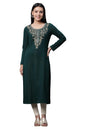 Aurelia Green Embroidered Winter Kurta and Tights Set