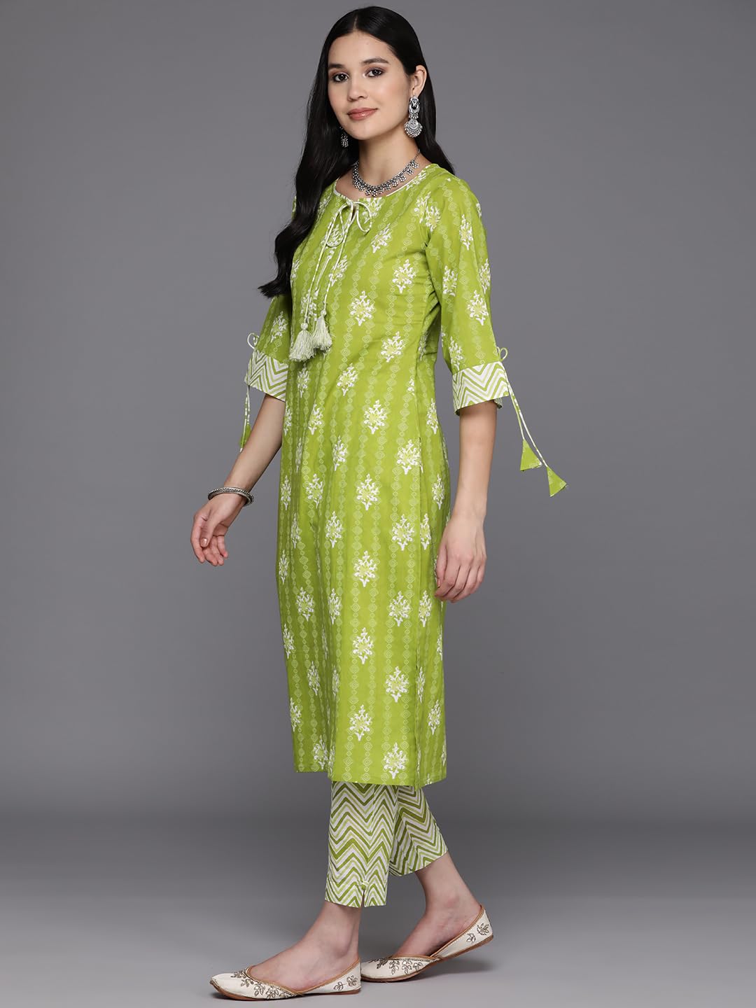 Libas WomenS Pure Cotton Kurta Sets (34395_Lime Green