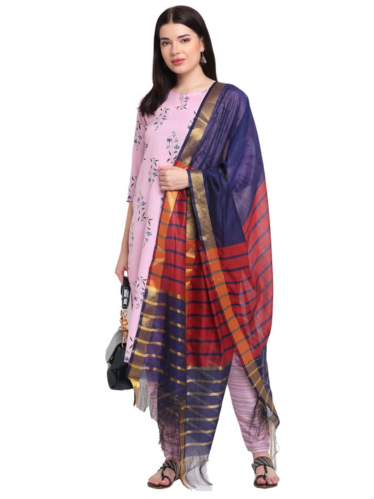 ANNI DESIGNER Women's Cotton Straight Kurta with Palazzo & Dupatta (KPZD-COT-10010-PINK)