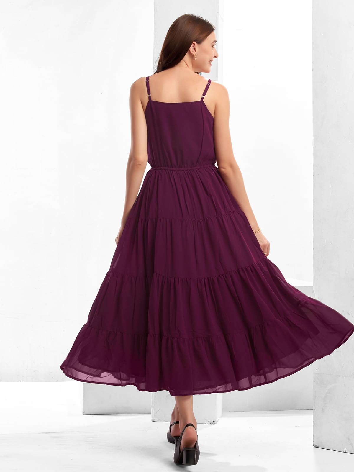 Selvia Western Dress For Women|Georgette Dress For Women|Fit & Flare Dress|Solid Dress For Women|One Piece Dress For Women (401T