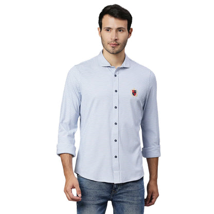 Thomas Scott Mens Solid Slim Fit Casual Shirt with Spread Collar and Full Sleeve Lt Blue
