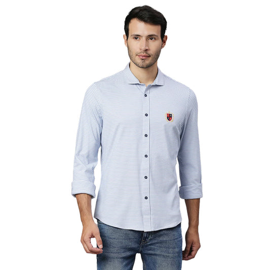 Thomas Scott Mens Solid Slim Fit Casual Shirt with Spread Collar and Full Sleeve Lt Blue