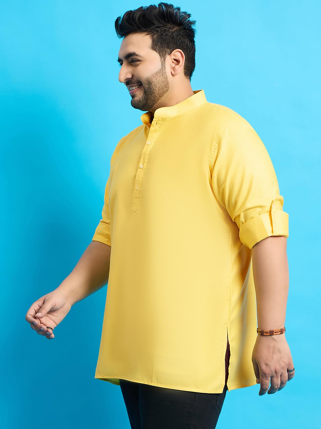Bigbanana Plus Size Men'S Regular Fit Solid Short Kurta
