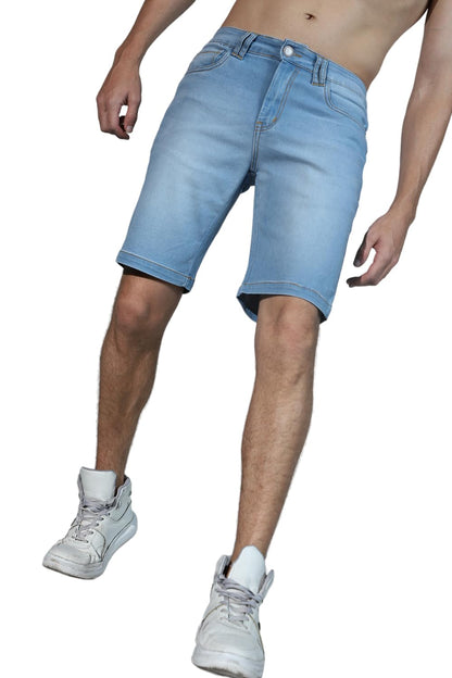 Hubberholme MenS Casual Slim Fit Stretchable Denim Shorts (Light Blue)