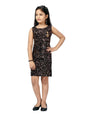 Aarika Girl's Cotton Blend Skater Knee-Length Dress (DR-1600_Black-Peach_32)