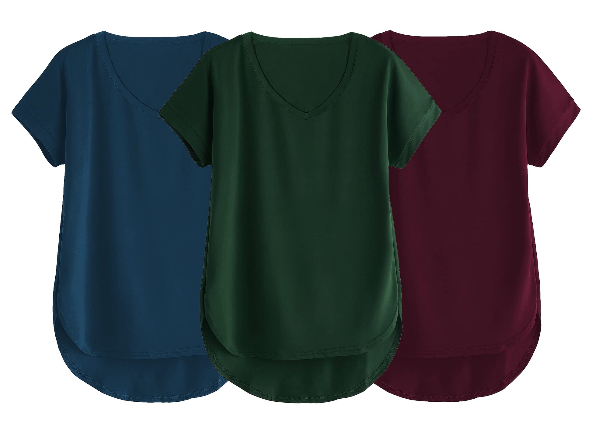 Fabricorn Combo Of Three Plain Bottle Green, Airforce Blue And Wine V-Neck Up And Down Cotton Tshirt For Women (Bottle Green, Ai