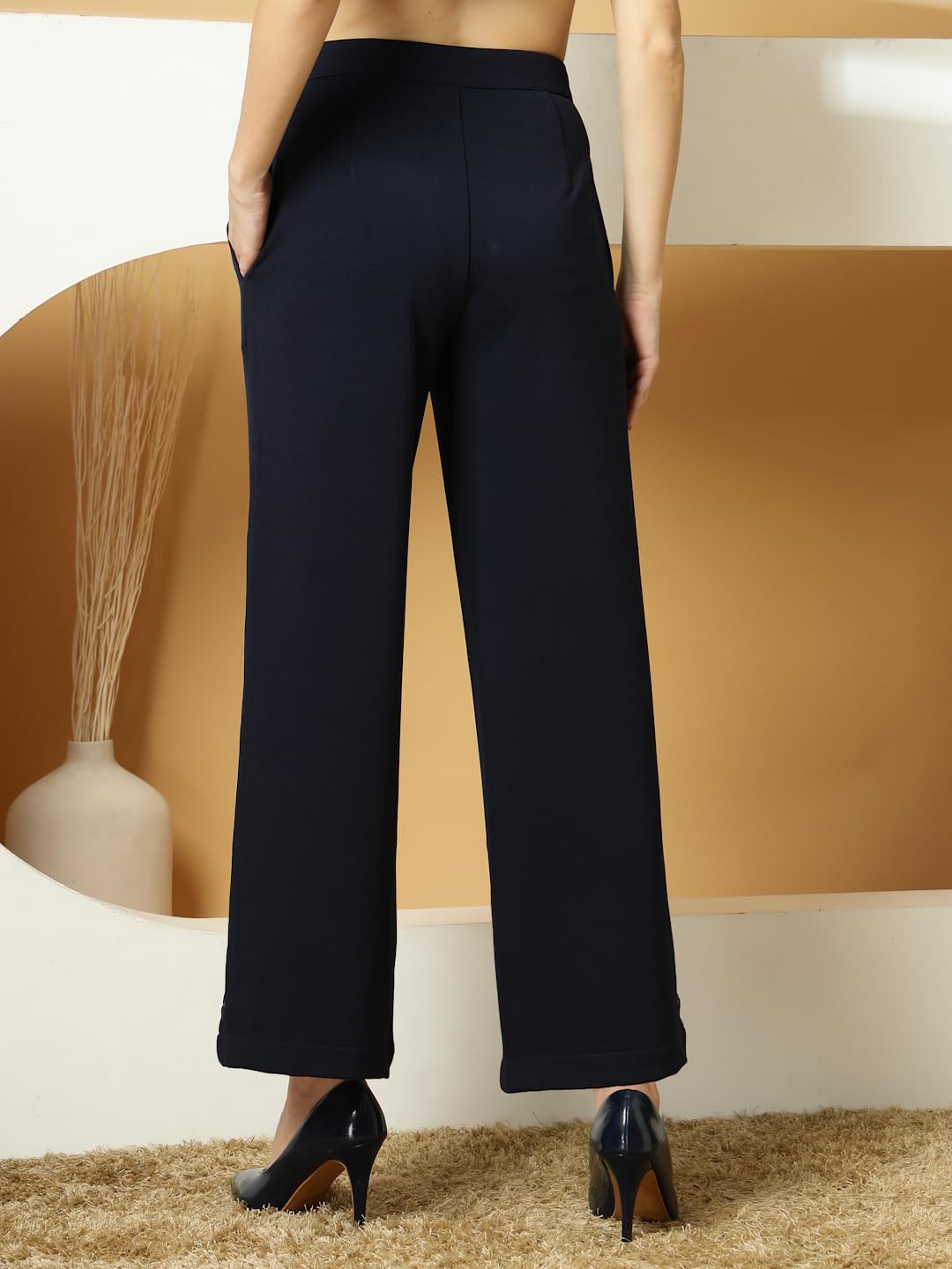 OOMPH! Womens Straight Fit Mid Rise Korean Trousers|Trouser Pants for Women|Elegant Workwear for Office, College & Events|Trous