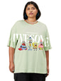 Bewakoof Official Spongebob Merchandise Women Graphic Print Oversized Fit Half Sleeve Round Neck Cotton Jersey Plus Size Tshirt_