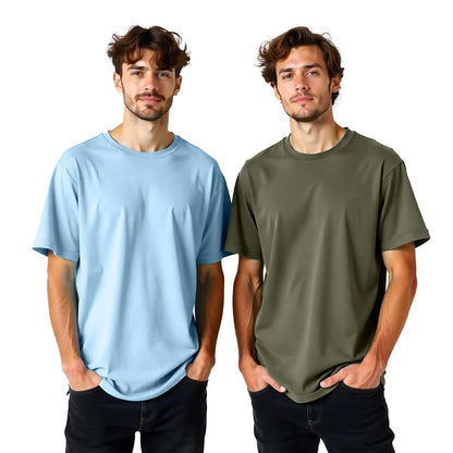 Nobero MenS Solid Oversized Fit T-Shirt (1M-Twrt-R0002_Powder Blue/Olive