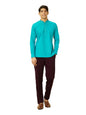 Manyavar Mens Blue Cotton Short Kurta