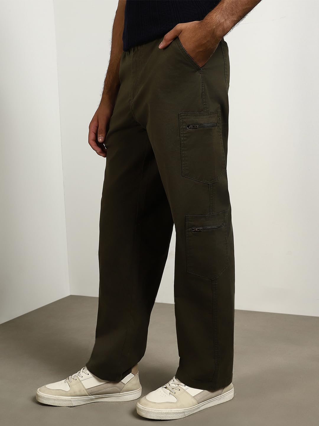 Nobero MenS Straight Pants (1M-Bwcp-R0009_Olive Green