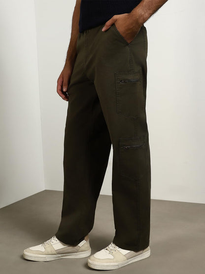Nobero MenS Straight Pants (1M-Bwcp-R0009_Olive Green