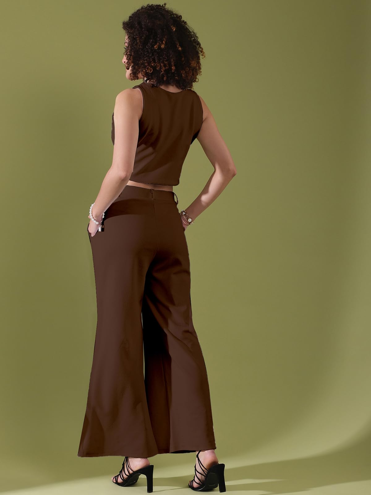 Selvia WomenS Co-Ords Set|Lycra V-Neck Solid Crop Top And Pant Set|Formal Co-Ords Set For Women|Two Piece Co-Ord Set|Top & Trou