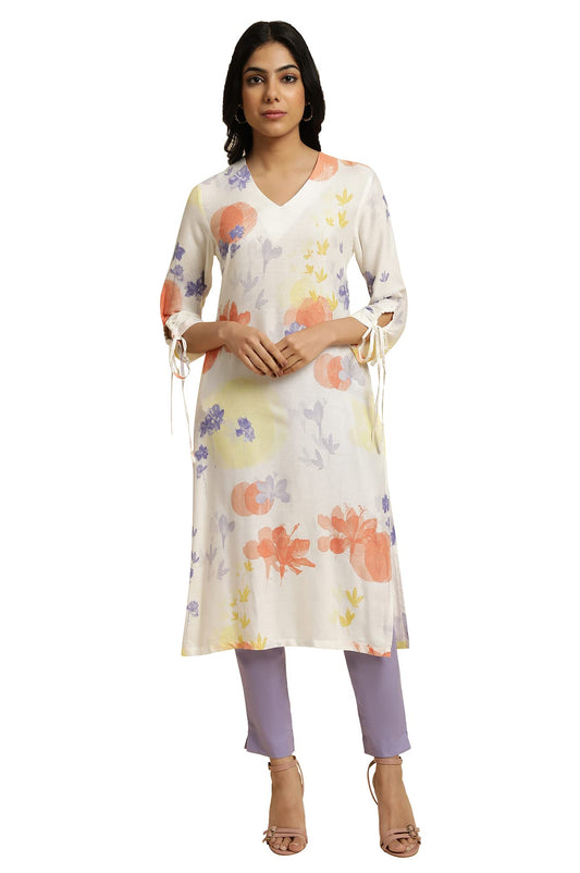 W for Woman Women's Rayon Floral Kurta & Slim Pant
