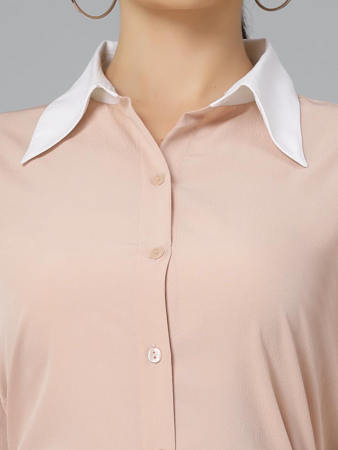 Style Quotient Women Nude Pink and White Polyester Formal Shirt