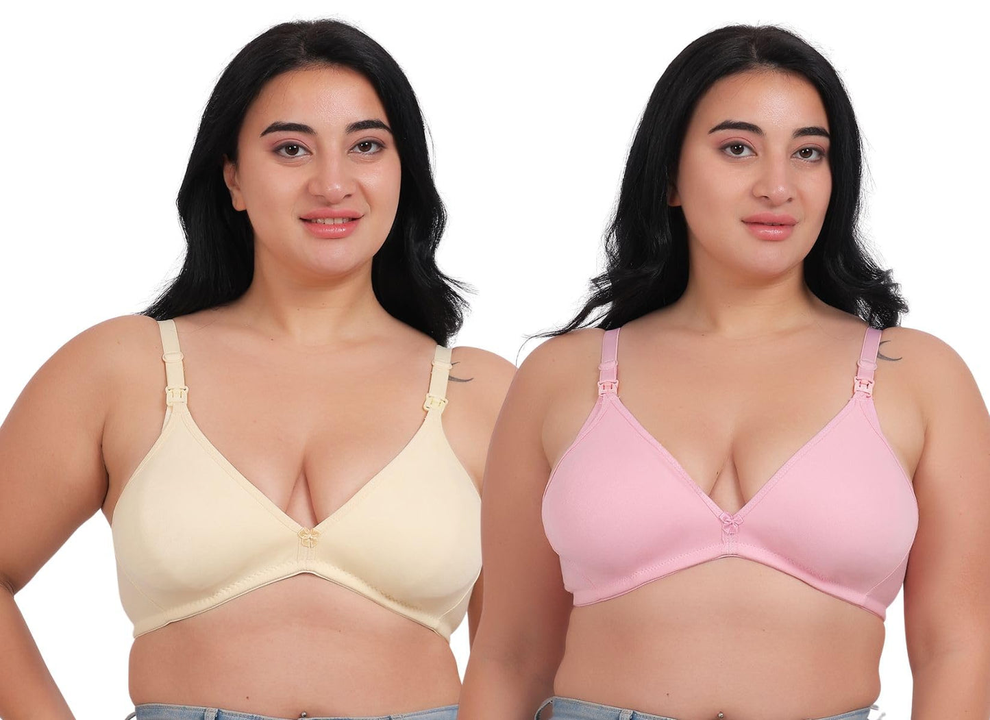 Fabme WomenS Cotton Wire Free Casual Balconette Bra (Pack Of 2) (Po2-Br_219_Skin, Pink