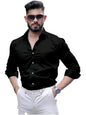 Indoprimo MenS Cotton Shirt With Spread Collar Neck Line Solid Pattern Full Sleeves Regular Fit And Standard Length Black