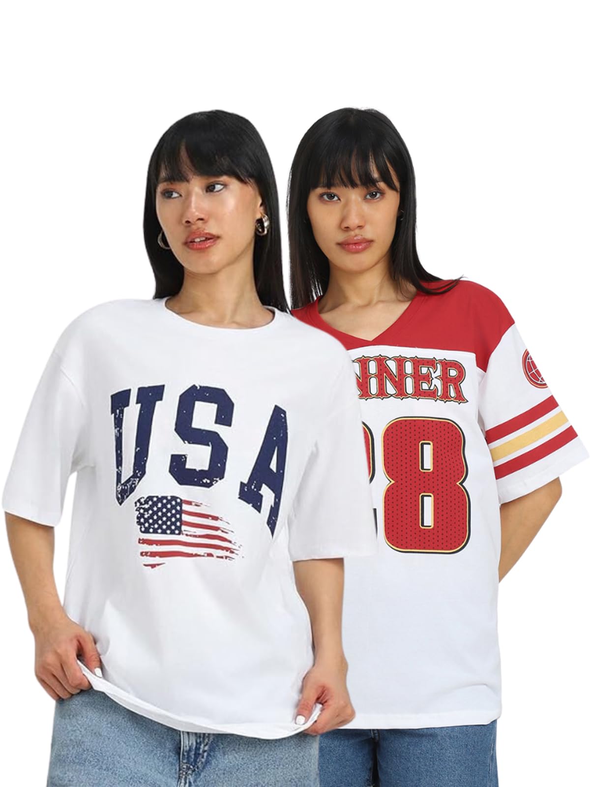 Juneberry 100% Pure Cotton Oversized Loose Baggy Fit Drop Shoulder Cool Graphic Prinred Half Sleeve T-Shirts For Women & Girls (