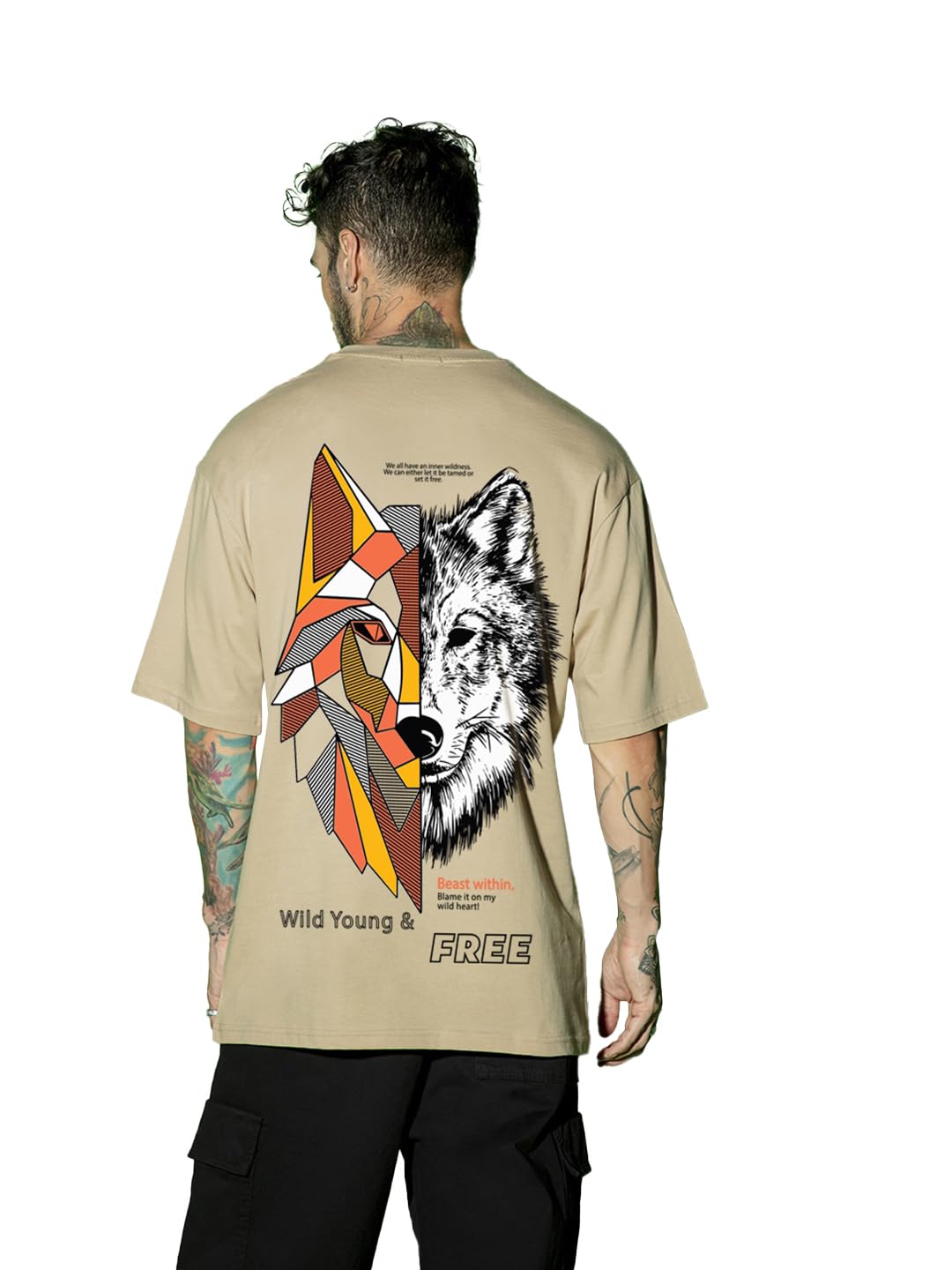 Bewakoof Mens Cotton Graphic Printed Oversized T-Shirt_620155_Brown_L