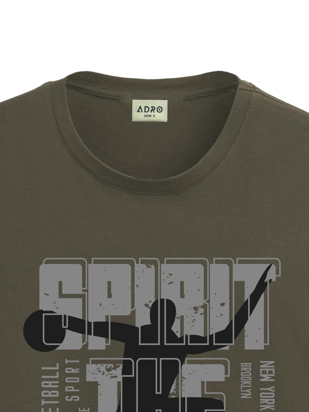 ADRO Sports Design Printed T-Shirt for Men - 100% Cotton, Regular Fit, Soft Breathable Fabric. (RN23-M-SPR-OL_Olive)